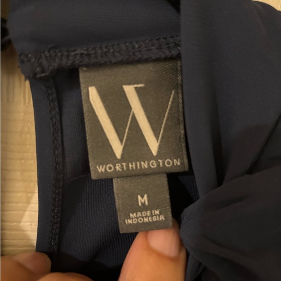 Worthington Petrol Blue Blouse with Tie Neckline Medium NWT - Picture 2 of 8